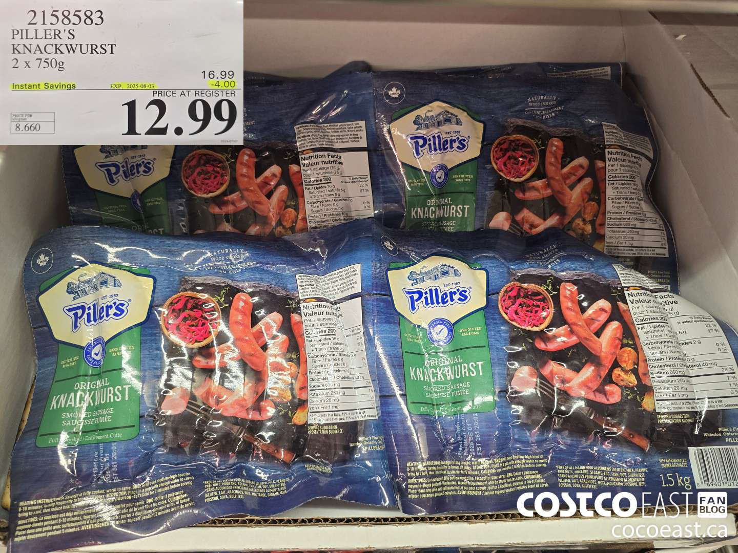 2158583 PILLER'S KNACKWURST 2 x 750g ($4.00 INSTANT SAVINGS EXPIRES ON 2025-08-03) $12.99