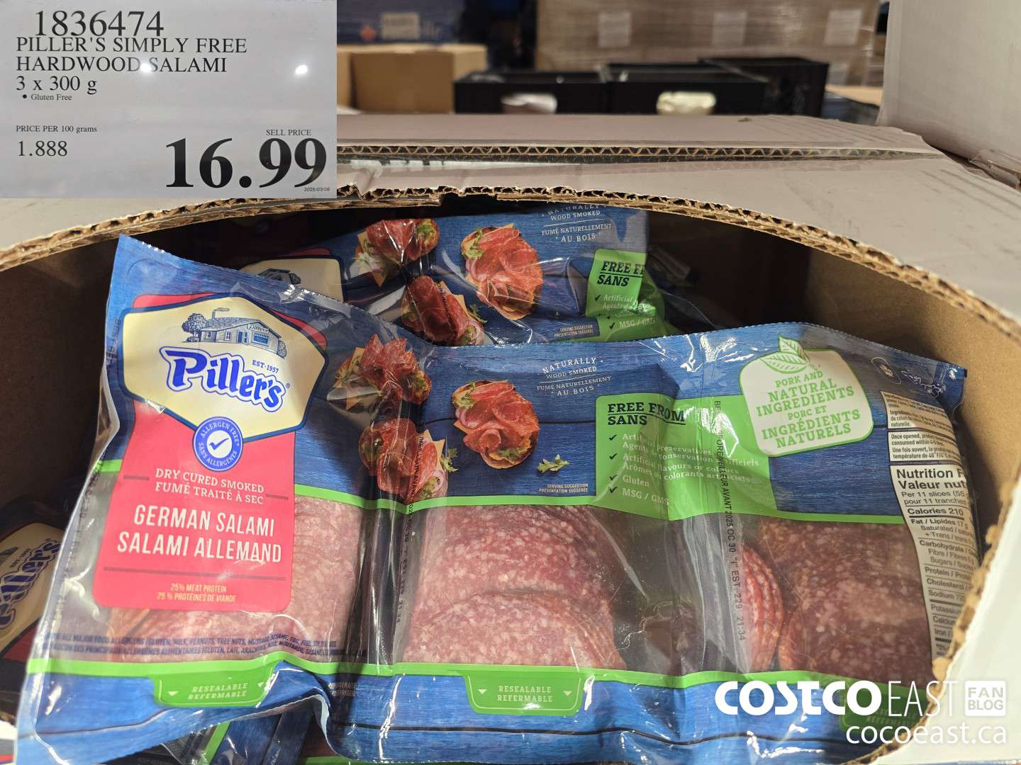 1836474 PILLER'S SIMPLY FREE HARDWOOD SALAMI 3 X 300 g $16.99