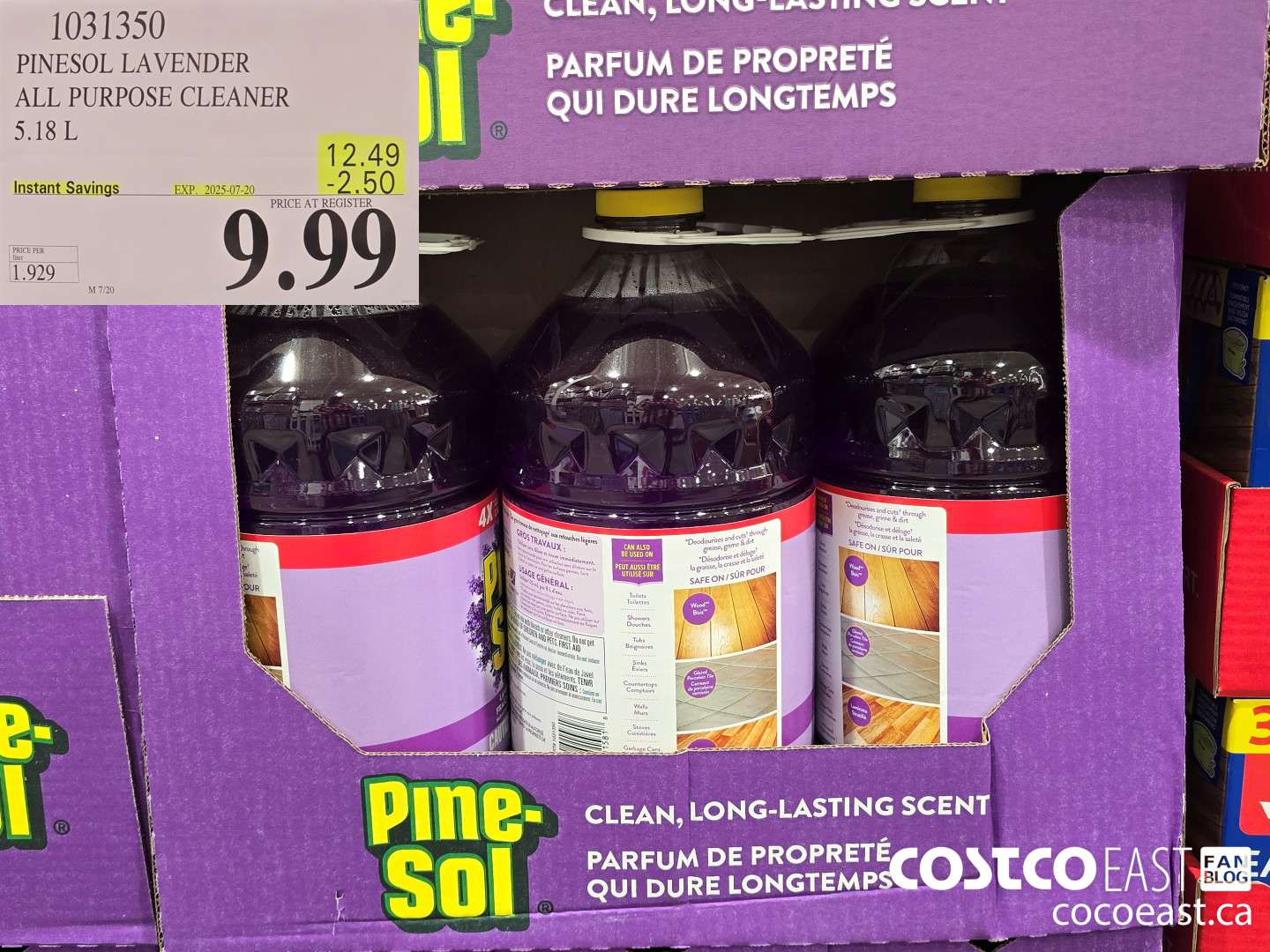 1031350 PINESOL LAVENDER ALL PURPOSE CLEANER 5.18 L ($2.50 INSTANT SAVINGS EXPIRES ON 2025-07-20) $9.99