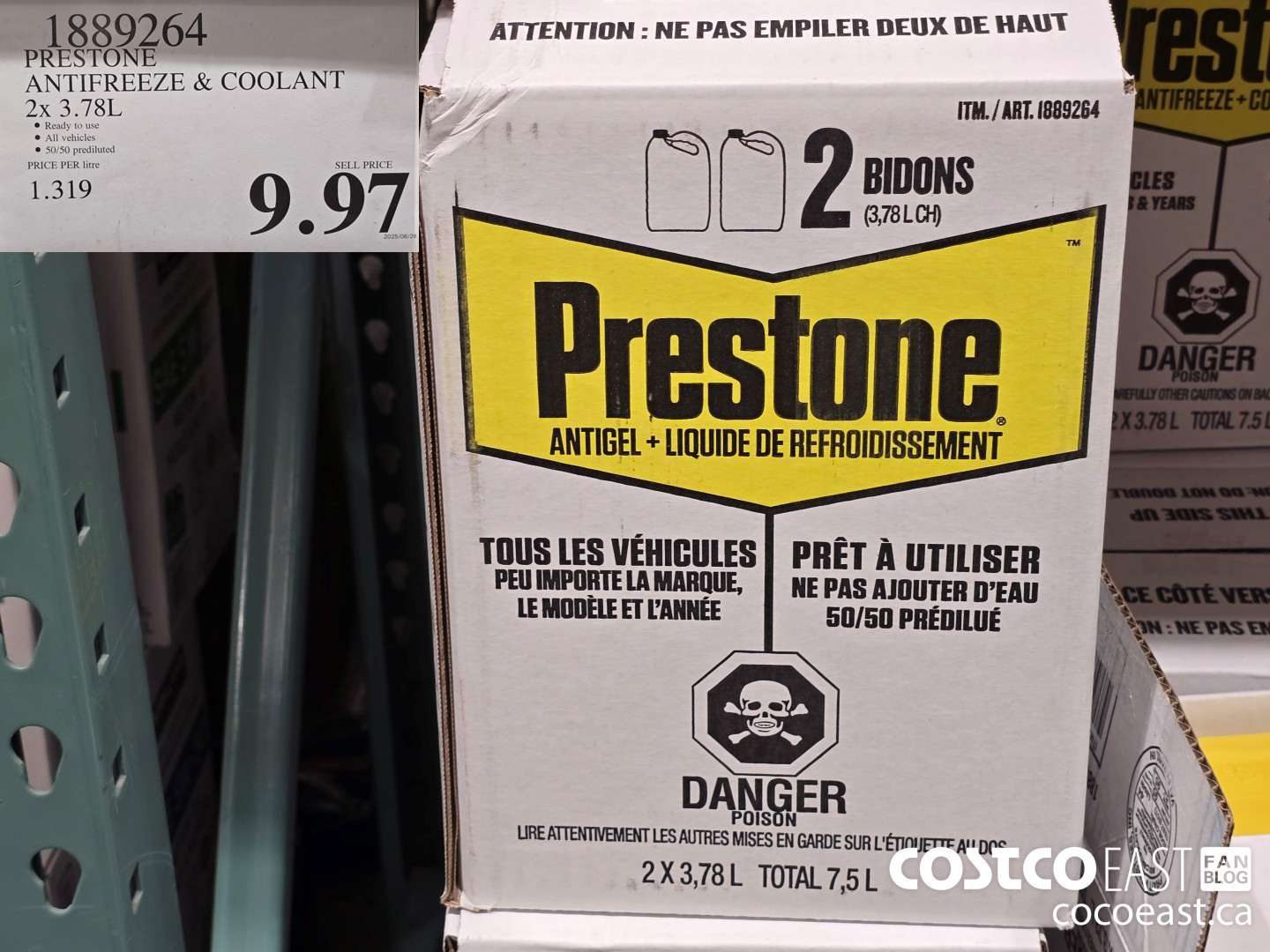 1889264 PRESTONE ANTIFREEZE & COOLANT 2 X 3.78L $9.97