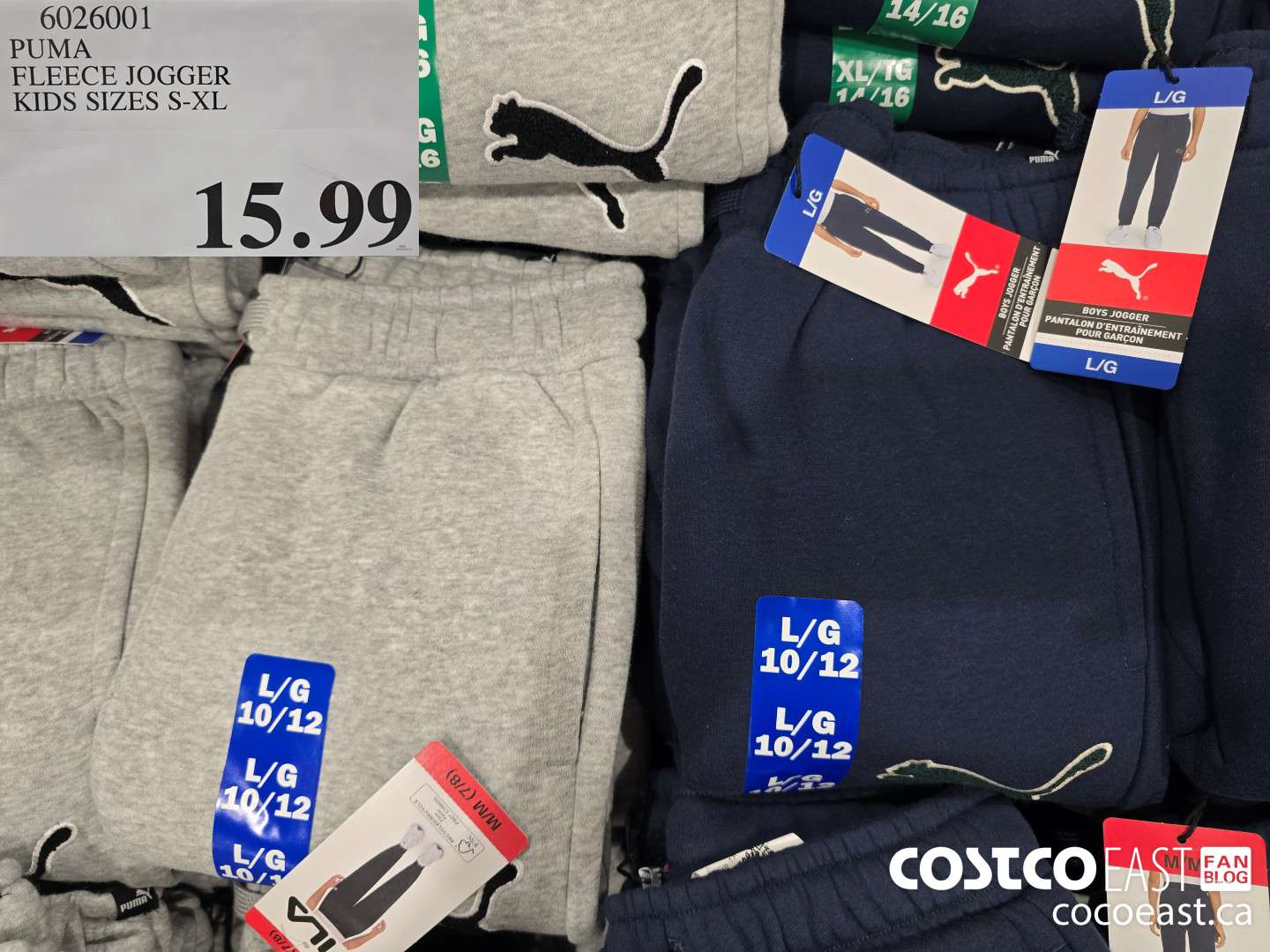 6026001 PUMA FLEECE JOGGER KIDS SIZES S-XL $15.99