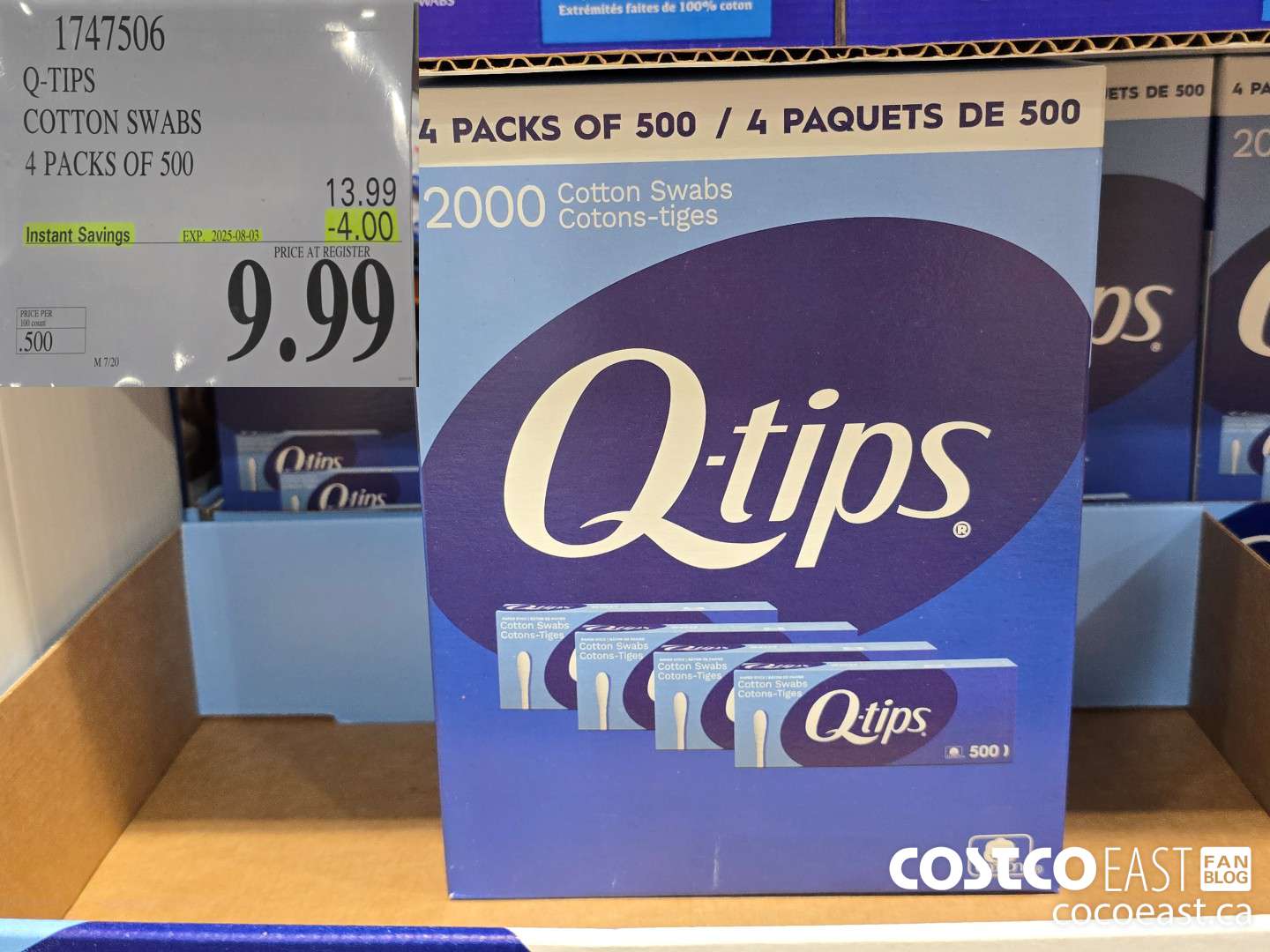 1747506 Q-TIPS COTTON SWABS 4 PACKS OF 500 ($4.00 INSTANT SAVINGS EXPIRES ON 2025-08-03) $9.99