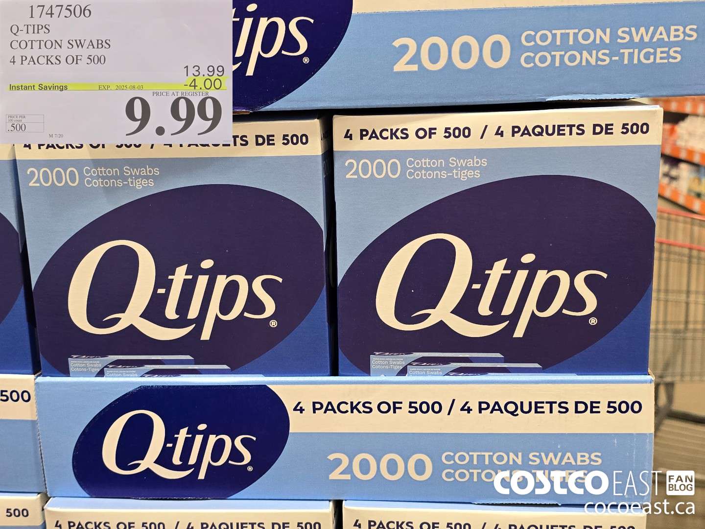 1747506 Q-TIPS COTTON SWABS 4 PACKS OF 500 ($4.00 INSTANT SAVINGS EXPIRES ON 2025-08-03) $9.99