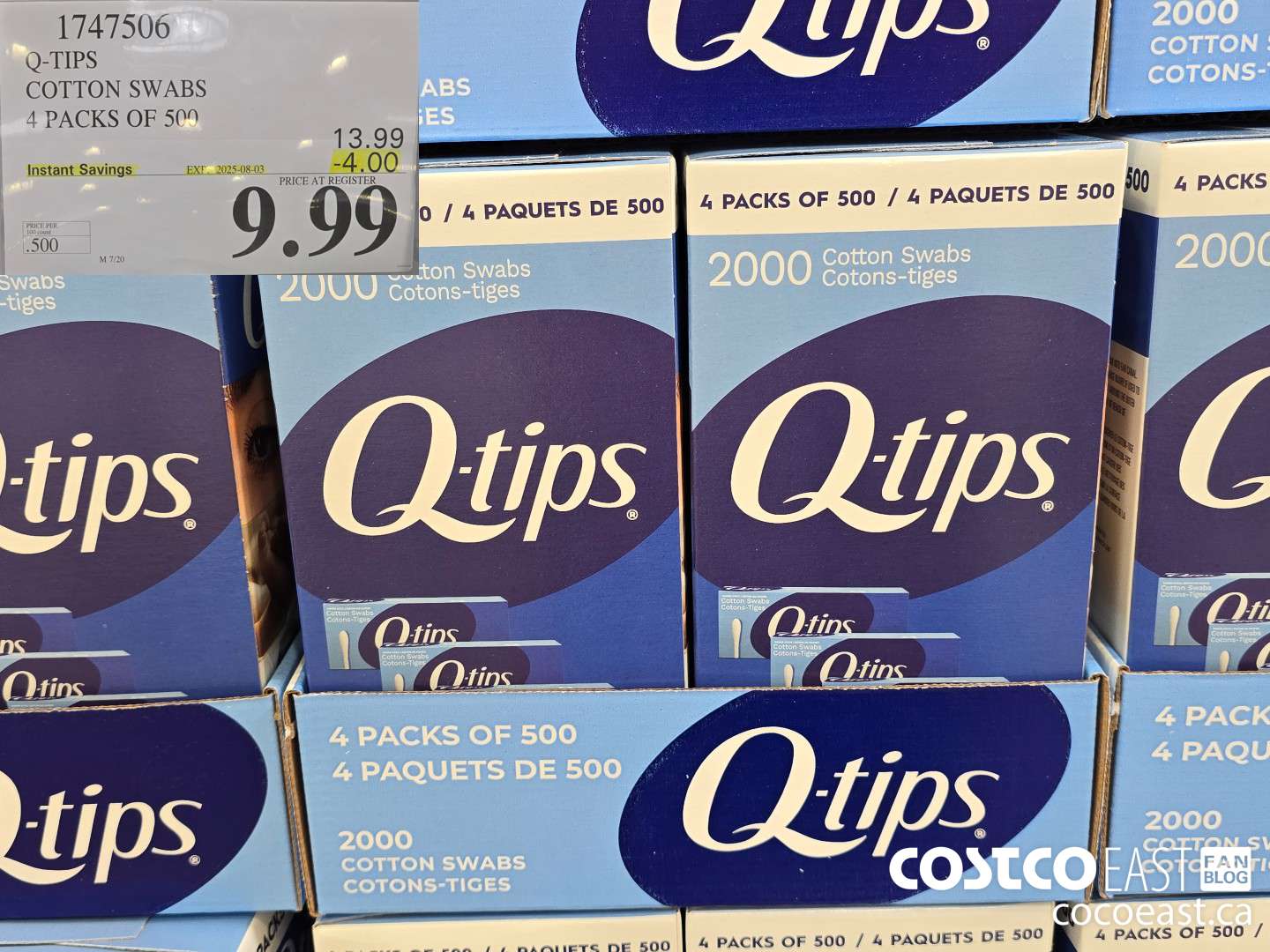 1747506 Q-TIPS COTTON SWABS 4 PACKS OF 500 ($4.00 INSTANT SAVINGS EXPIRES ON 2025-08-03) $9.99