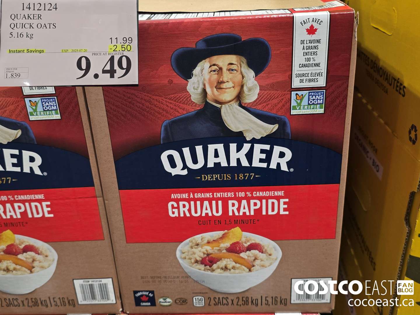 1412124 QUAKER QUICK OATS 5.16 kg ($2.50 INSTANT SAVINGS EXPIRES ON 2025-07-20) $9.49