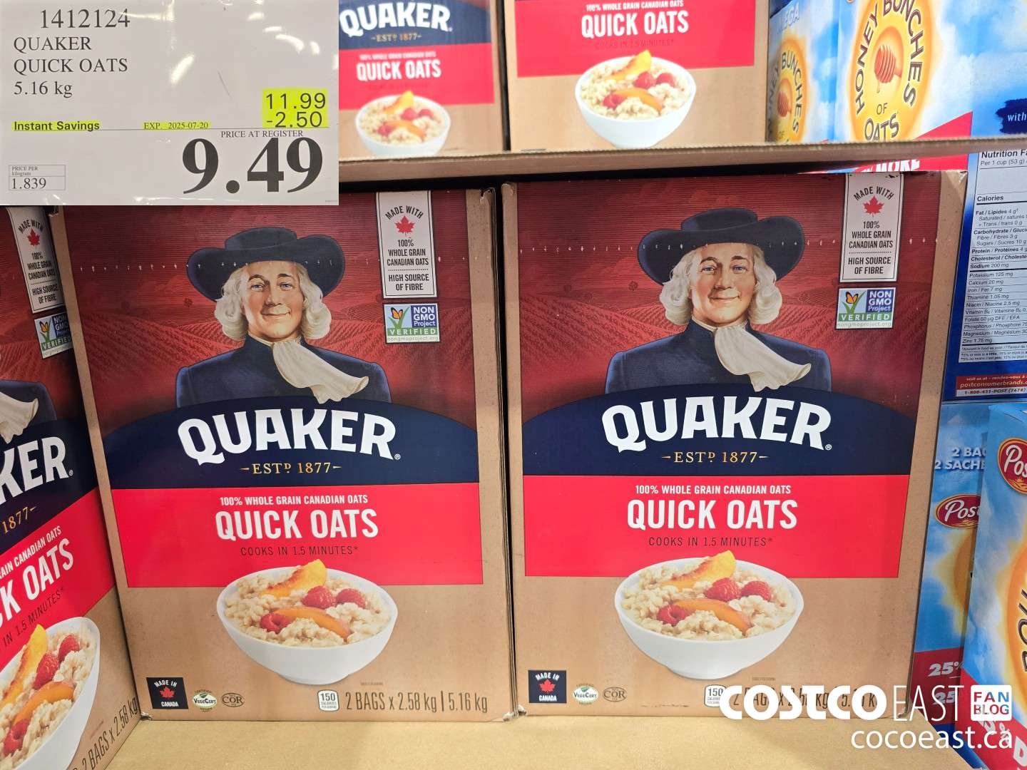 1412124 QUAKER QUICK OATS 5.16 kg ($2.50 INSTANT SAVINGS EXPIRES ON 2025-07-20) $9.49