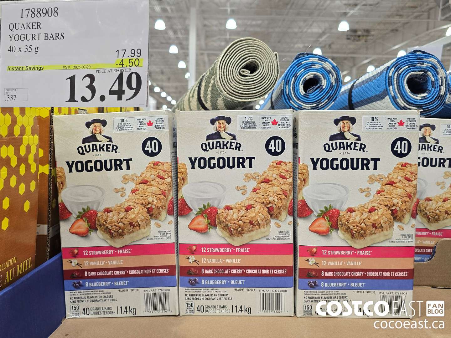 1788908 QUAKER YOGURT BARS 40 x 35g ($4.50 INSTANT SAVINGS EXPIRES ON 2025-07-20) $13.49