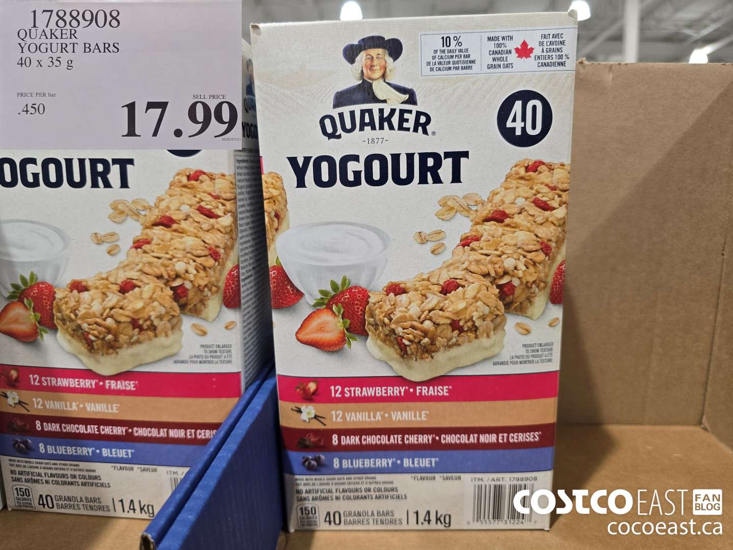 1788908 QUAKER YOGURT BARS 40 x 35g $17.99