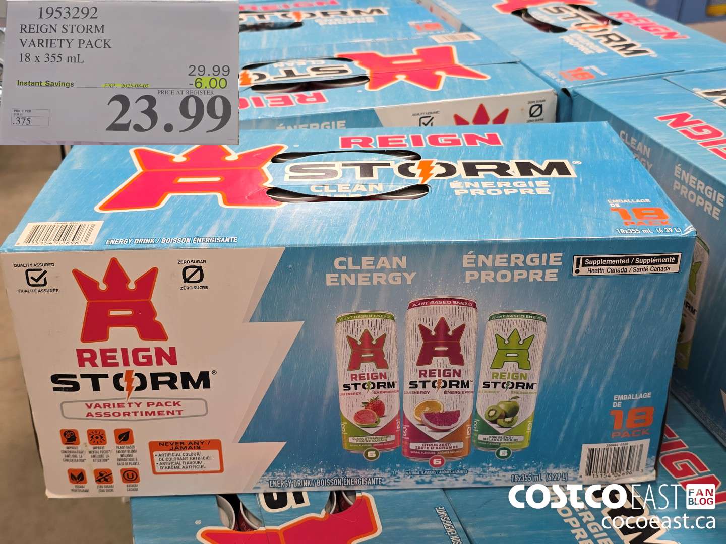1953292 REIGN STORM VARIETY PACK 18 x 355 mL ($6.00 INSTANT SAVINGS EXPIRES ON 2025-08-03) $23.99