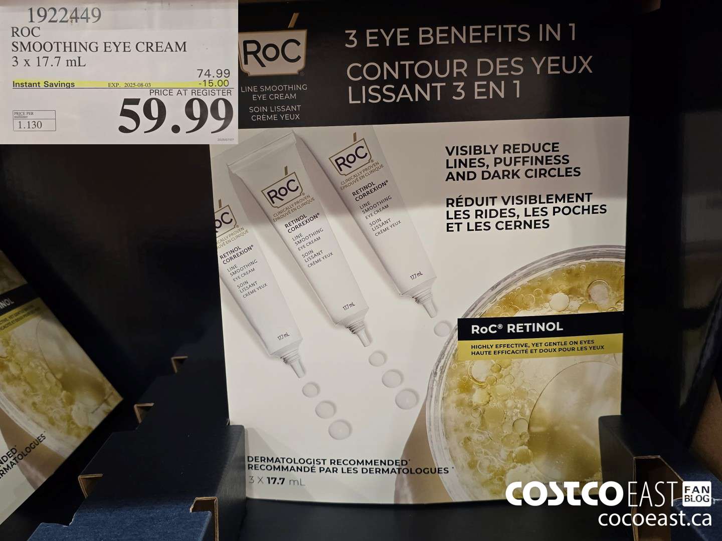 1922449 ROC SMOOTHING EYE CREAM 3 X 17.7 ML ($15.00 INSTANT SAVINGS EXPIRES ON 2025-08-03) $59.99