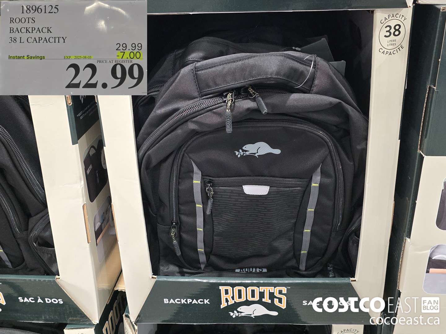 1896125 ROOTS BACKPACK 38 L CAPACITY ($7.00 INSTANT SAVINGS EXPIRES ON 2025-08-03) $22.99