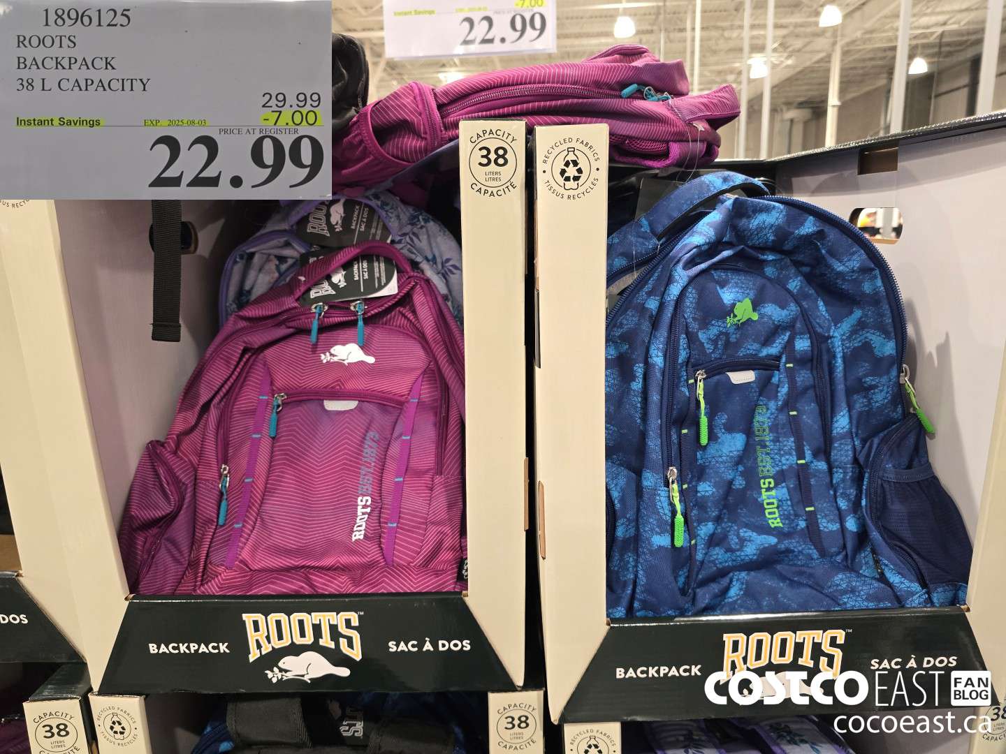 1896125 ROOTS BACKPACK 38 L CAPACITY ($7.00 INSTANT SAVINGS EXPIRES ON 2025-08-03) $22.99