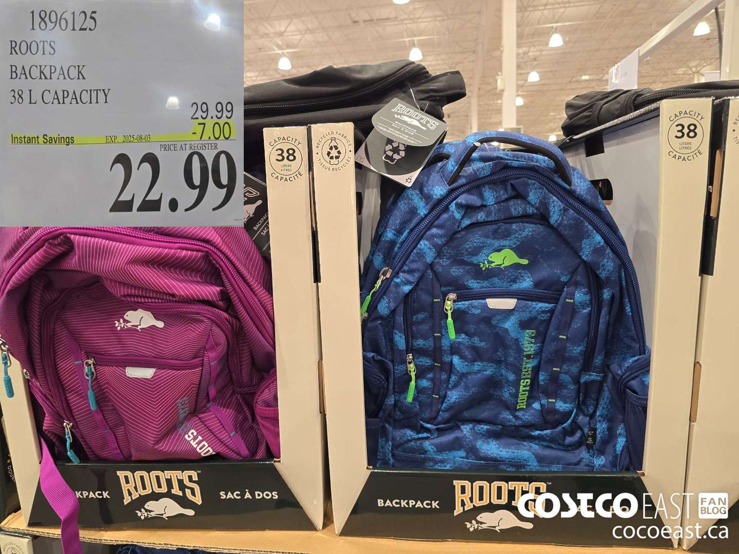 1896125 ROOTS BACKPACK 38 L CAPACITY ($7.00 INSTANT SAVINGS EXPIRES ON 2025-08-03) $22.99