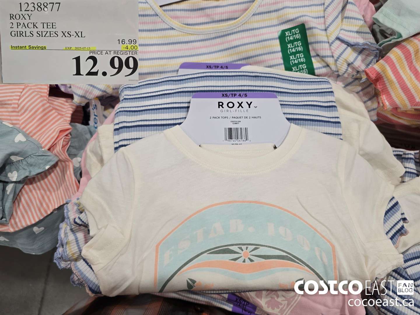 1238877 ROXY 2 PACK TEE GIRLS SIZES XS-XL ($4.00 INSTANT SAVINGS EXPIRES ON 2025-07-13) $12.99