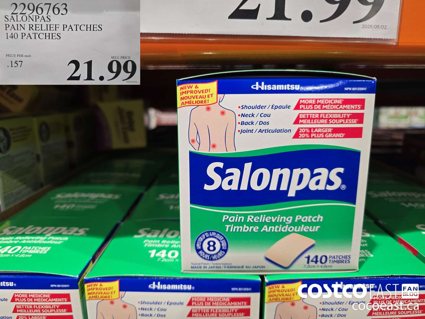 2296763 SALONPAS PAIN RELIEF PATCHES 140 PATCHES $21.99