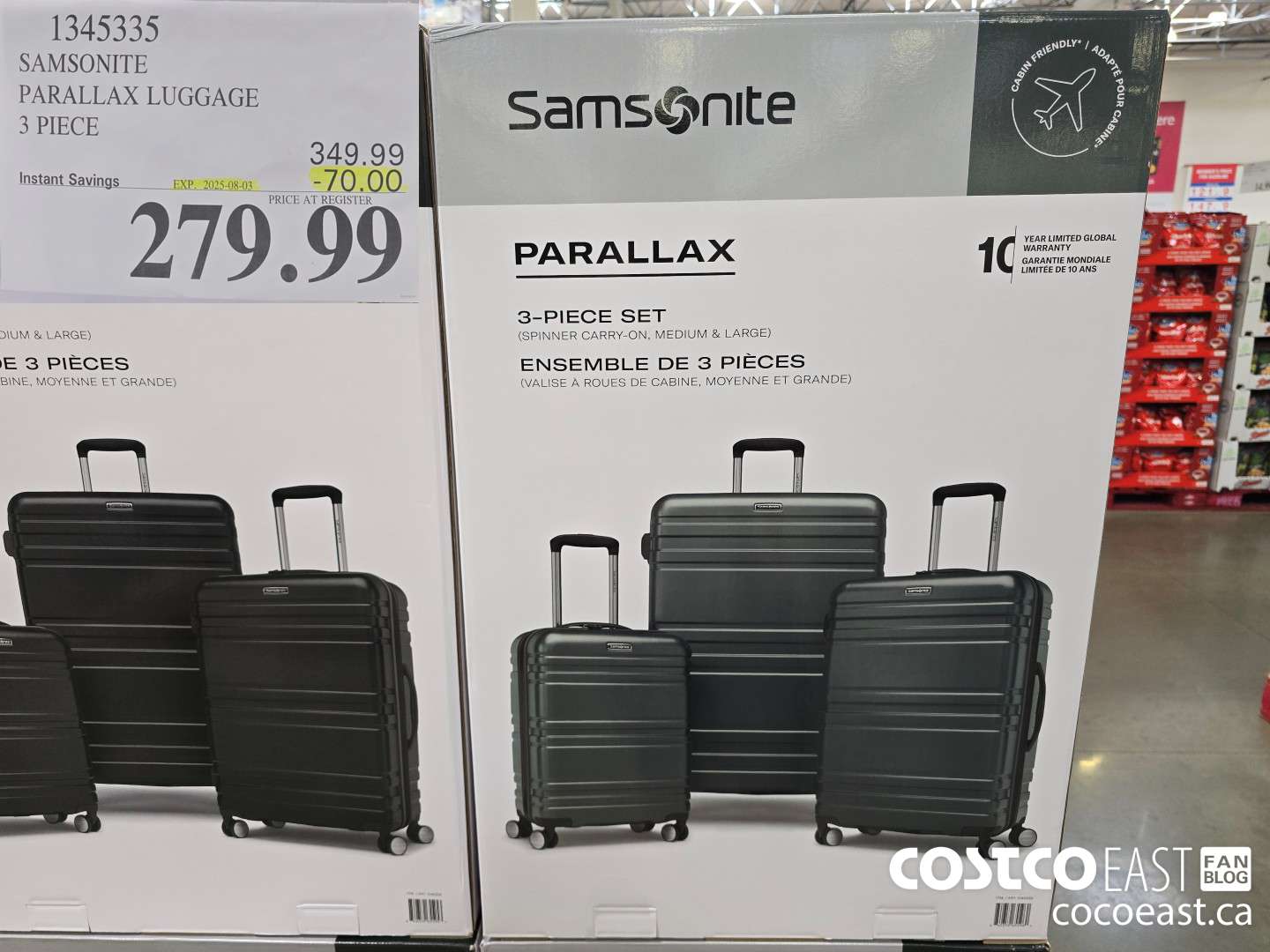 1345335 SAMSONITE PARALLAX LUGGAGE 3 PIECE ($70.00 INSTANT SAVINGS EXPIRES ON 2025-08-03) $279.99