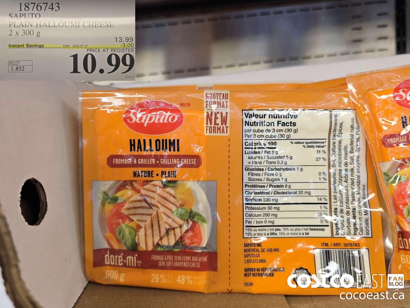 1876743 SAPUTO PLAIN HALLOUMI CHEESE 2 x 300 g ($3.00 INSTANT SAVINGS EXPIRES ON 2025-07-27) $10.99