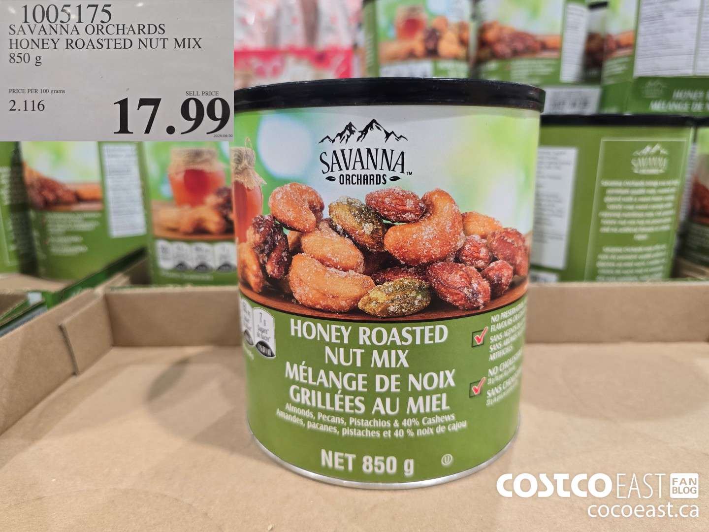 1005175 SAVANNA ORCHARDS HONEY ROASTED NUT MIX 850 G $17.99