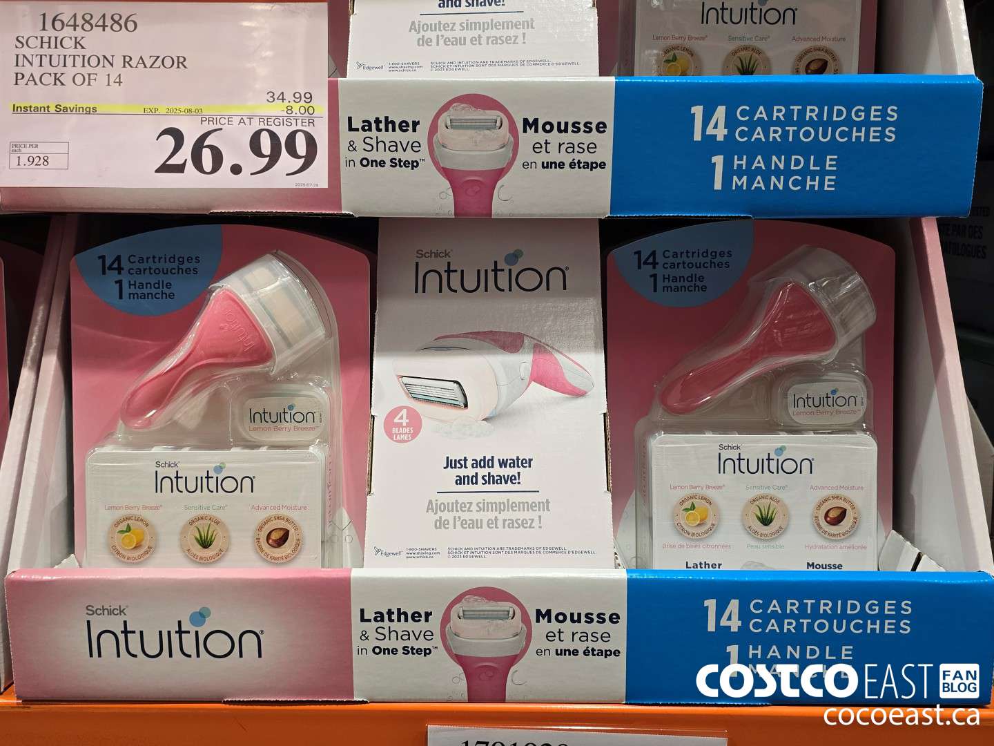 1648486 SCHICK INTUITION RAZOR PACK OF 14 ($8.00 INSTANT SAVINGS EXPIRES ON 2025-08-03) $26.99