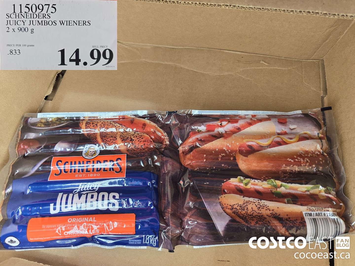 1150975 SCHNEIDERS JUICY JUMBOS WIENERS 2 x 900 g $14.99