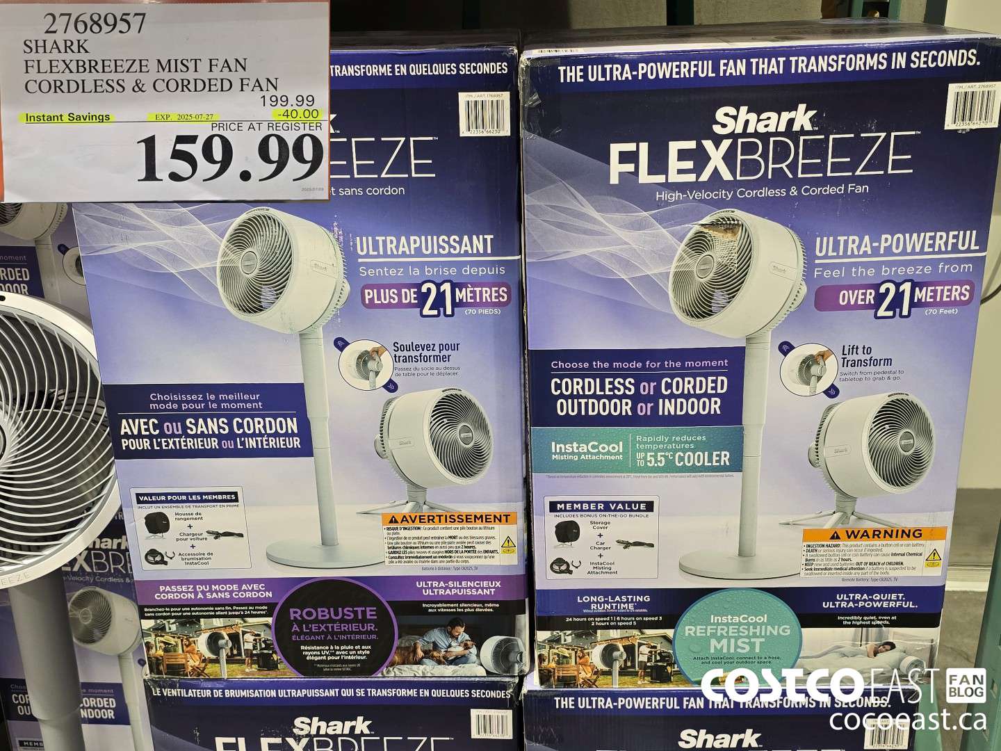 2768957 SHARK FLEXBREEZE MIST FAN CORDLESS & CORDED FAN ($40.00 INSTANT SAVINGS EXPIRES ON 2025-07-27) $159.99