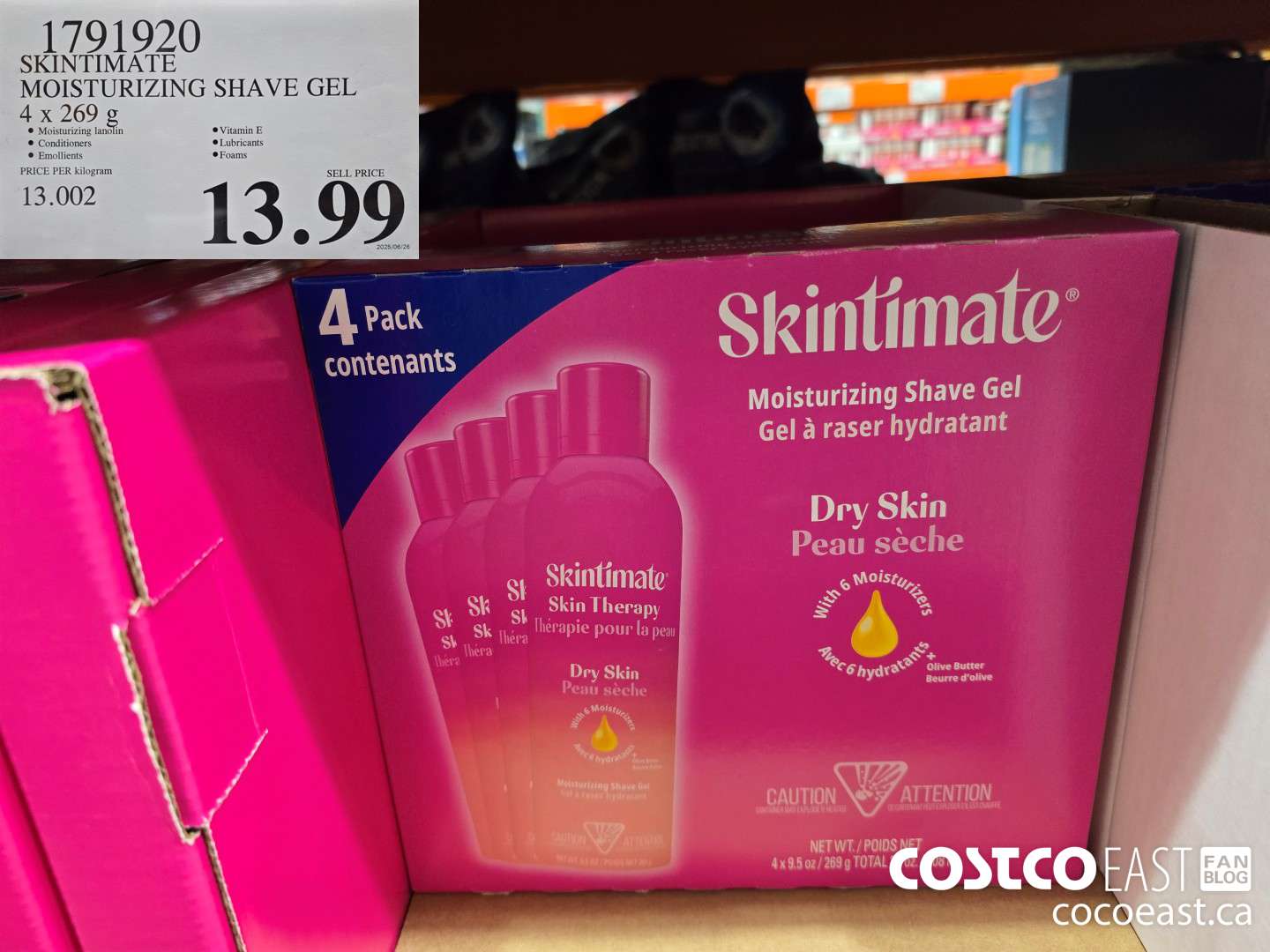 1791920 SKINTIMATE MOISTURIZING SHAVE GEL 4 X 269 G $13.99