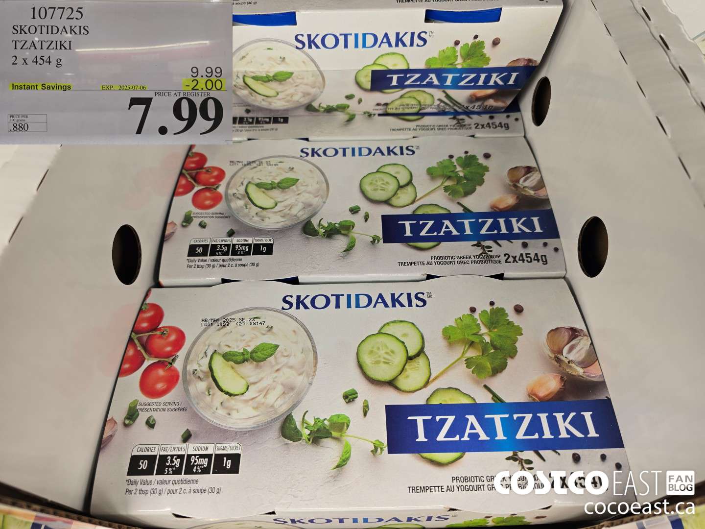107725 SKOTIDAKIS TZATZIKI 2 X 454 G ($2.00 INSTANT SAVINGS EXPIRES ON 2025-07-06) $7.99