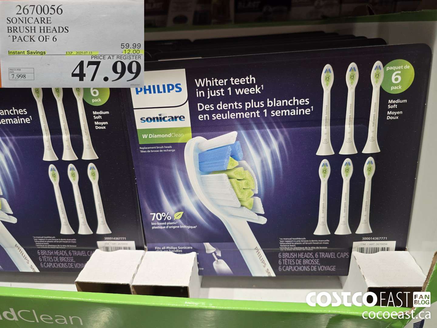2670056 SONICARE BRUSH HEADS “PACK OF 6 ($12.00 INSTANT SAVINGS EXPIRES ON 2025-07-13) $47.99