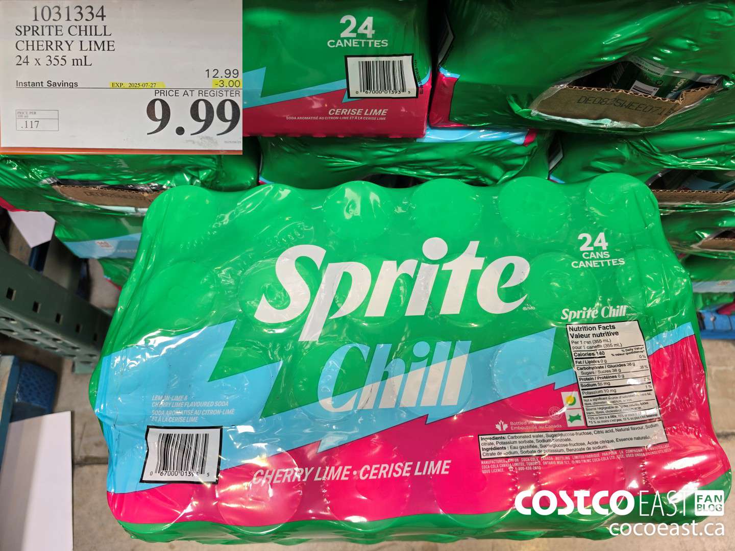 1031334 SPRITE CHILL CHERRY LIME 24 x 355 mL ($3.00 INSTANT SAVINGS EXPIRES ON 2025-07-27) $9.99