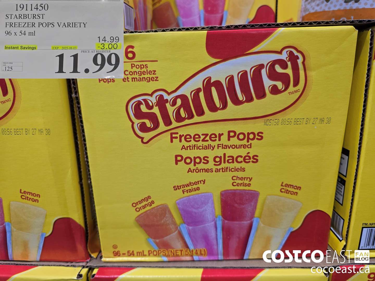 1911450 STARBURST FREEZER POPS VARIETY 96 x 54 ml ($3.00 INSTANT SAVINGS EXPIRES ON 2025-08-03) $11.99