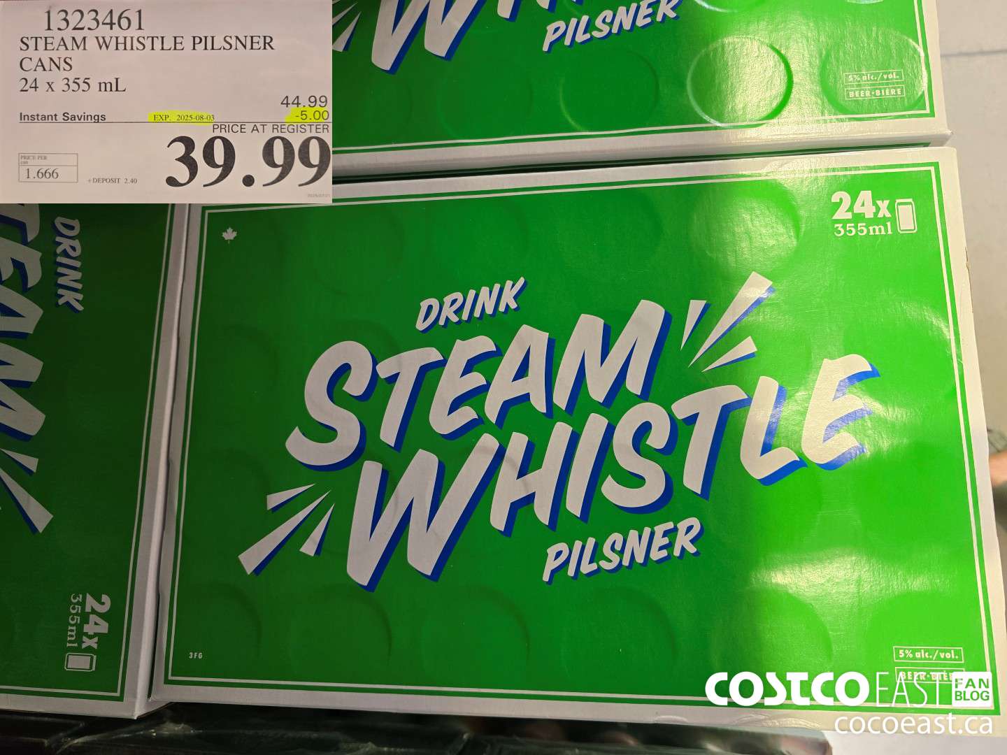 1323461 STEAM WHISTLE PILSNER CANS 24 x 355 mL ($5.00 INSTANT SAVINGS EXPIRES ON 2025-08-03) $39.99