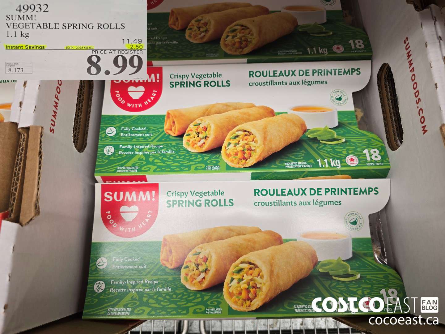 49932 SUMM! VEGETABLE SPRING ROLLS 1.1KG ($2.50 INSTANT SAVINGS EXPIRES ON 2025-08-03) $8.99