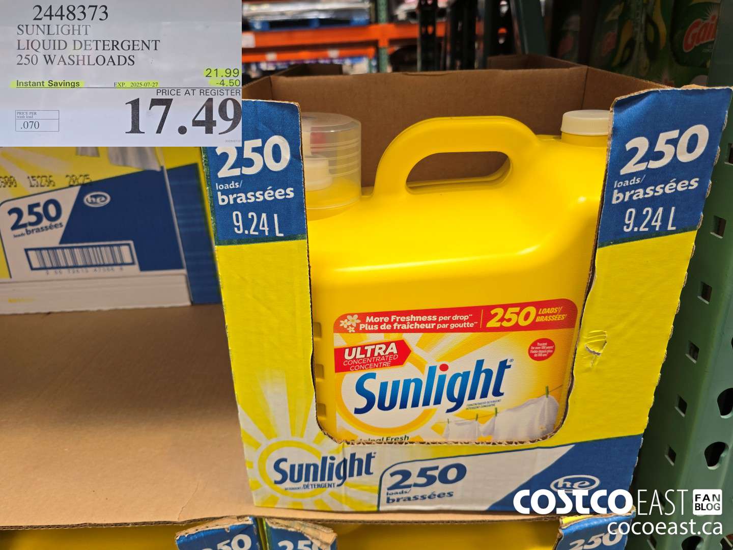 2448373 SUNLIGHT LIQUID DETERGENT 250 wash loads ($4.50 INSTANT SAVINGS EXPIRES ON 2025-07-27) $17.49