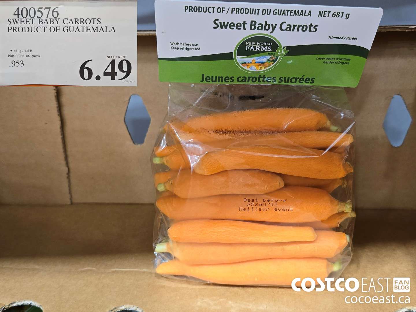 400576 SWEET BABY CARROTS PRODUCT OF GUATEMALA $6.49