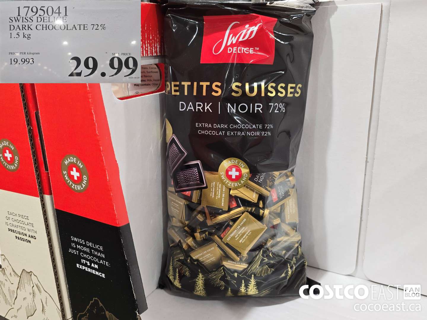 1795041 SWISS DELICE DARK CHOCOLATE 72% 1.5 kg $29.99