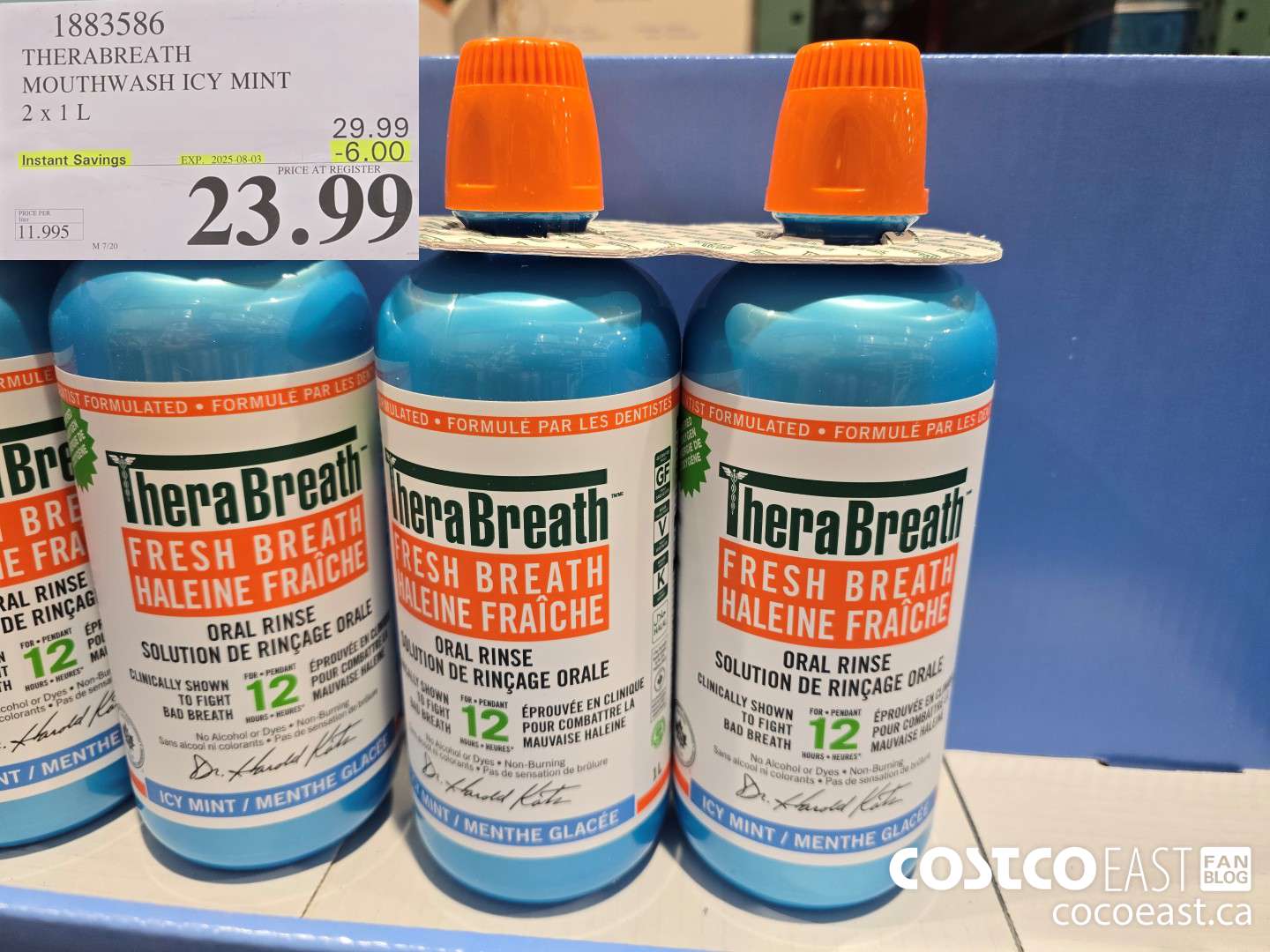 1883586 THERABREATH MOUTHWASH ICY MINT 2 X 1L ($6.00 INSTANT SAVINGS EXPIRES ON 2025-08-03) $23.99