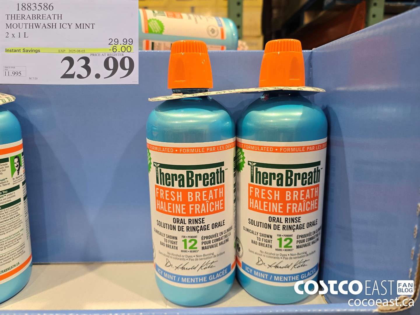 1883586 THERABREATH MOUTHWASH ICY MINT 2 X 1L ($6.00 INSTANT SAVINGS EXPIRES ON 2025-08-03) $23.99