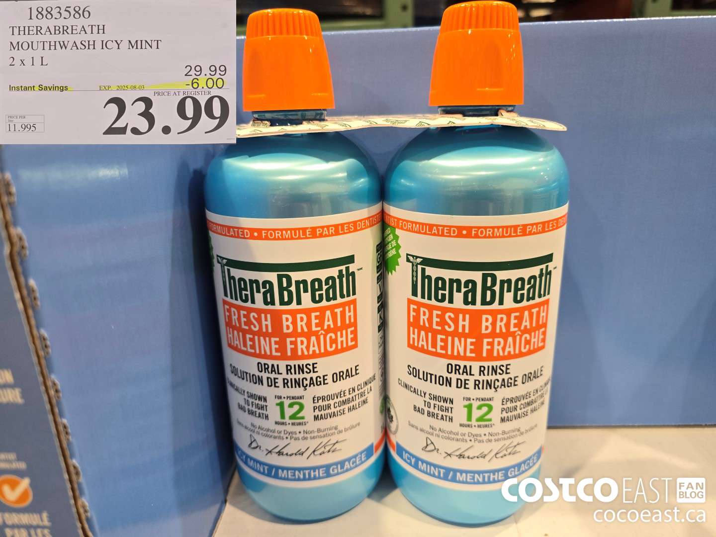 1883586 THERABREATH MOUTHWASH ICY MINT 2 X 1L ($6.00 INSTANT SAVINGS EXPIRES ON 2025-08-03) $23.99