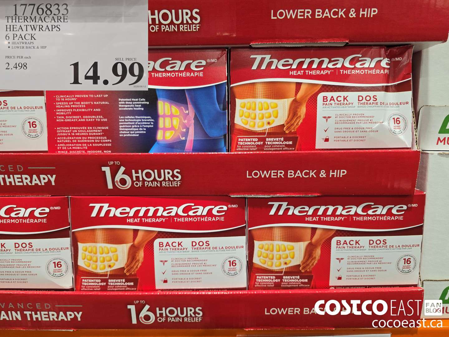 1776833 THERMACARE HEATWRAPS BACK PAIN THERAPY PACK OF 6 $14.99