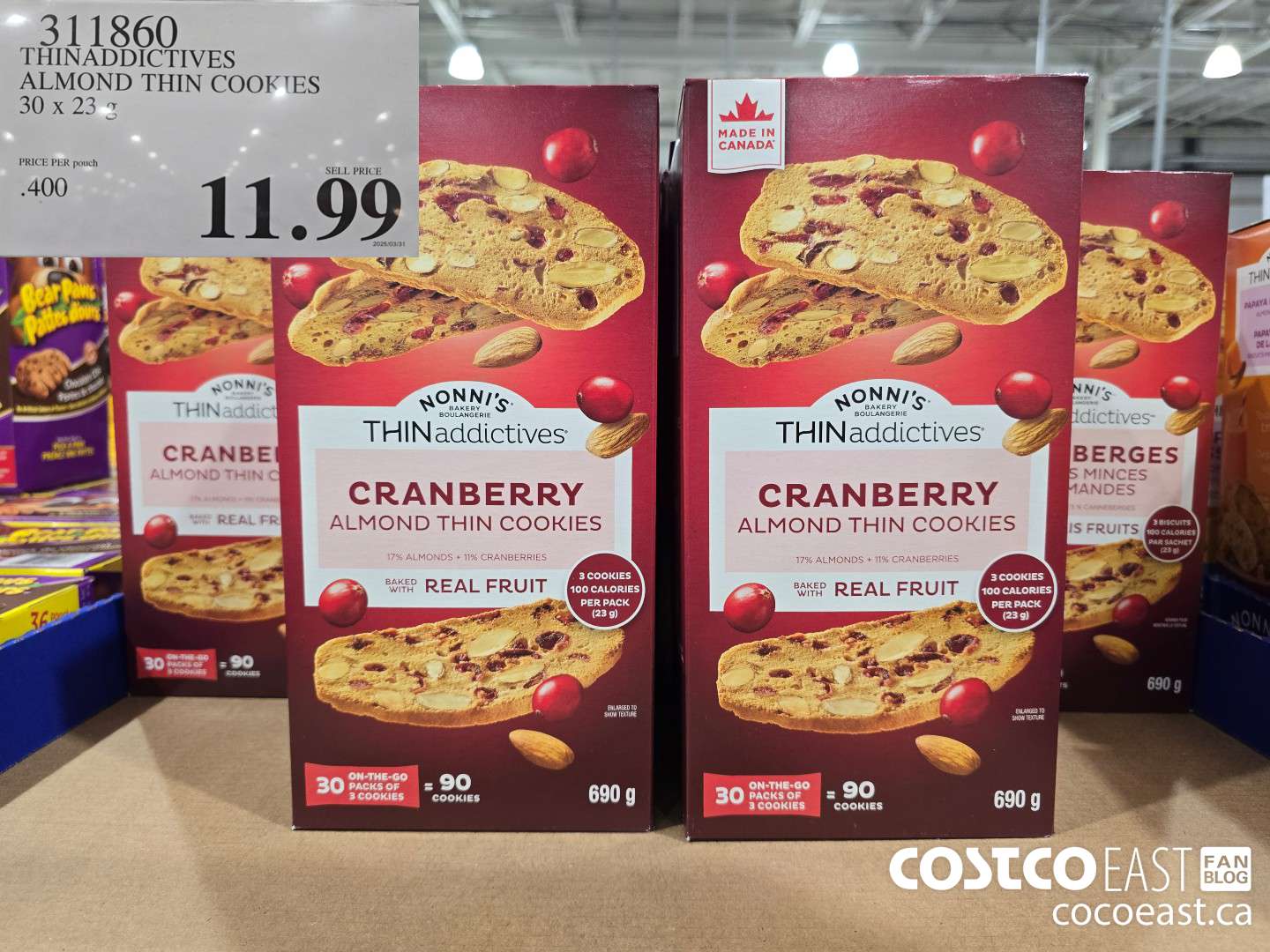 311860 THINADDICTIVES ALMOND THIN COOKIES 30 X 23 G $11.99