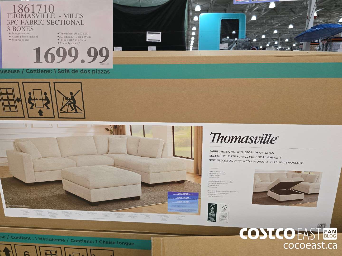 1861710 THOMASVILLE - MILES 3PC FABRIC SECTIONAL 3 BOXES $1699.99