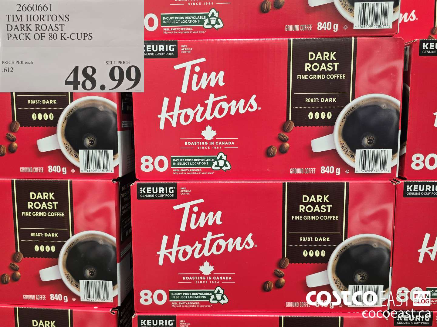 2660661 TIM HORTONS DARK ROAST PACK OF 80 K-CUPS $48.99