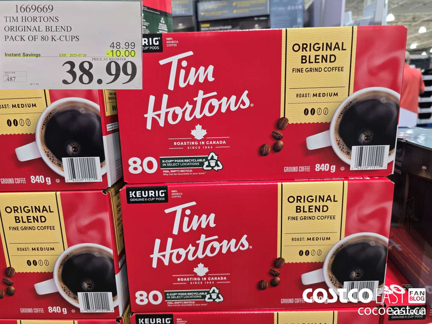 1669669 TIM HORTONS ORIGINAL BLEND PACK OF 80 K-CUPS ($10.00 INSTANT SAVINGS EXPIRES ON 2025-07-20) $38.99