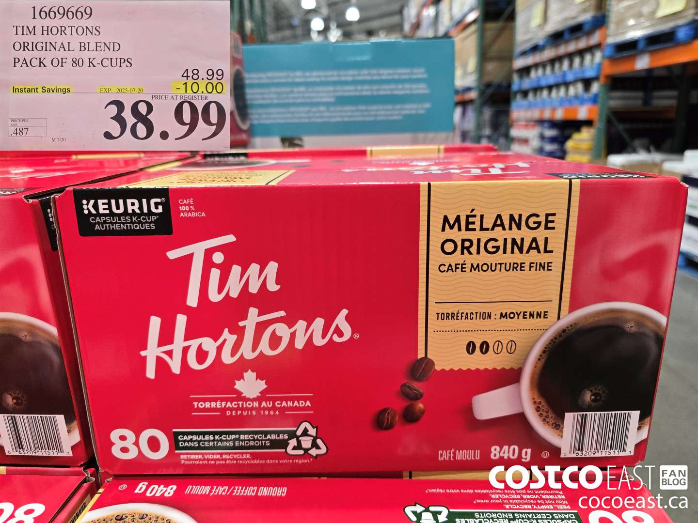 1669669 TIM HORTONS ORIGINAL BLEND PACK OF 80 K-CUPS ($10.00 INSTANT SAVINGS EXPIRES ON 2025-07-20) $38.99