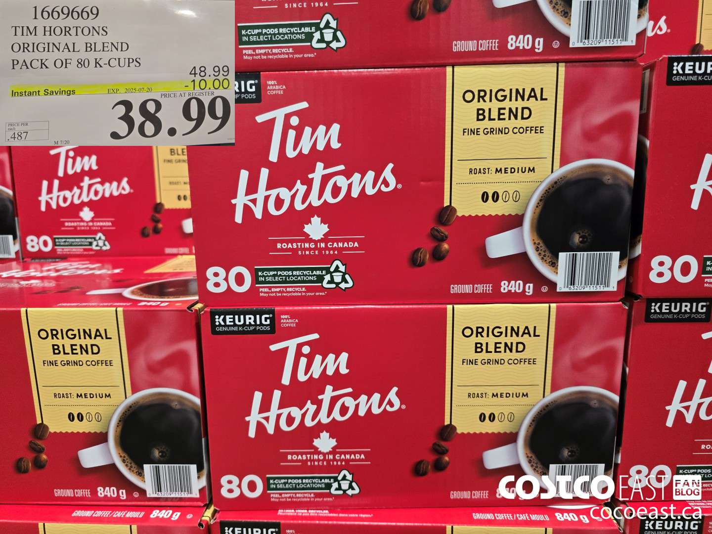 1669669 TIM HORTONS ORIGINAL BLEND PACK OF 80 K-CUPS ($10.00 INSTANT SAVINGS EXPIRES ON 2025-07-20) $38.99