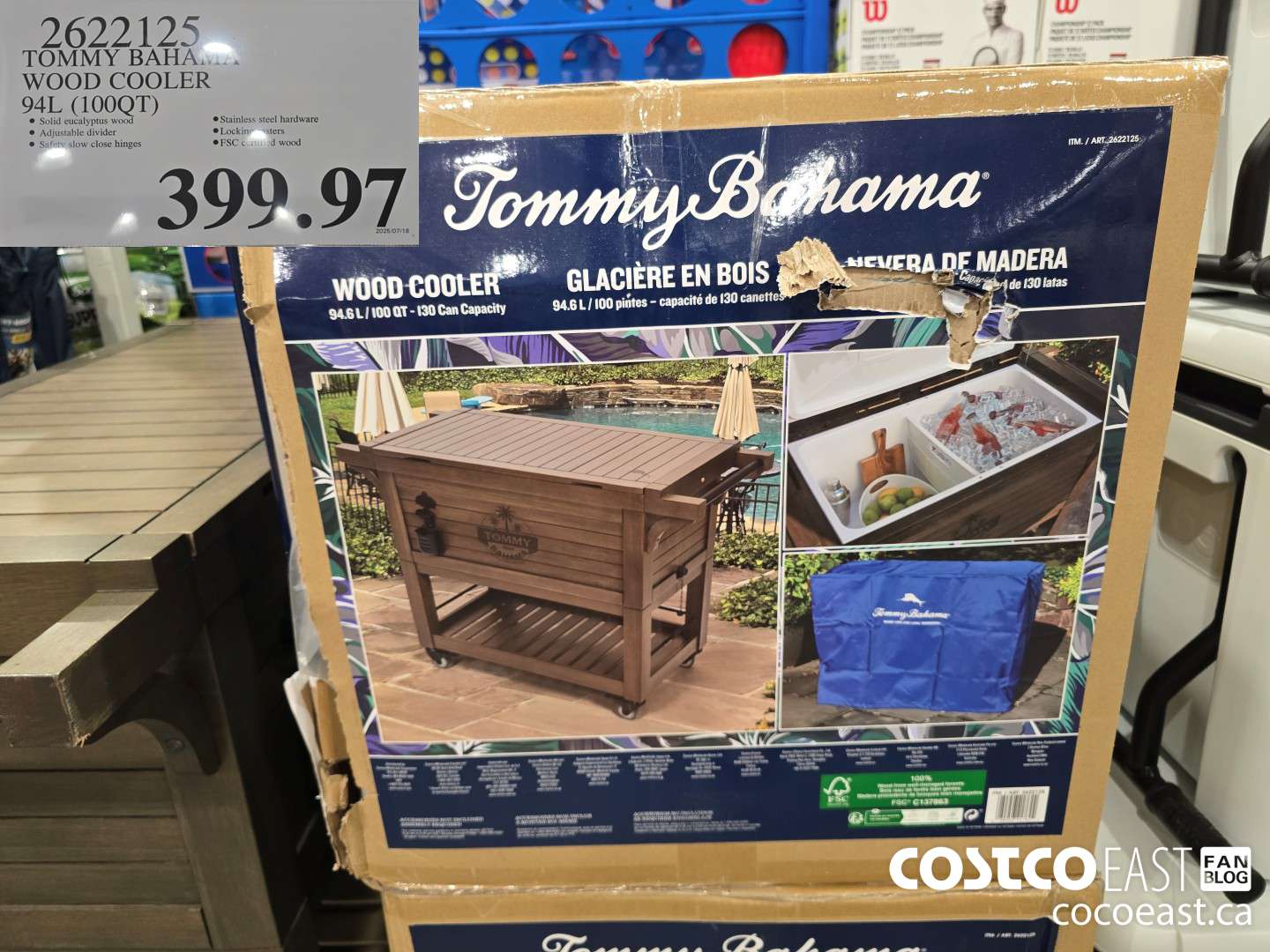 2622125 TOMMY BAHAMA WOOD COOLER 94L (100QT) $399.97