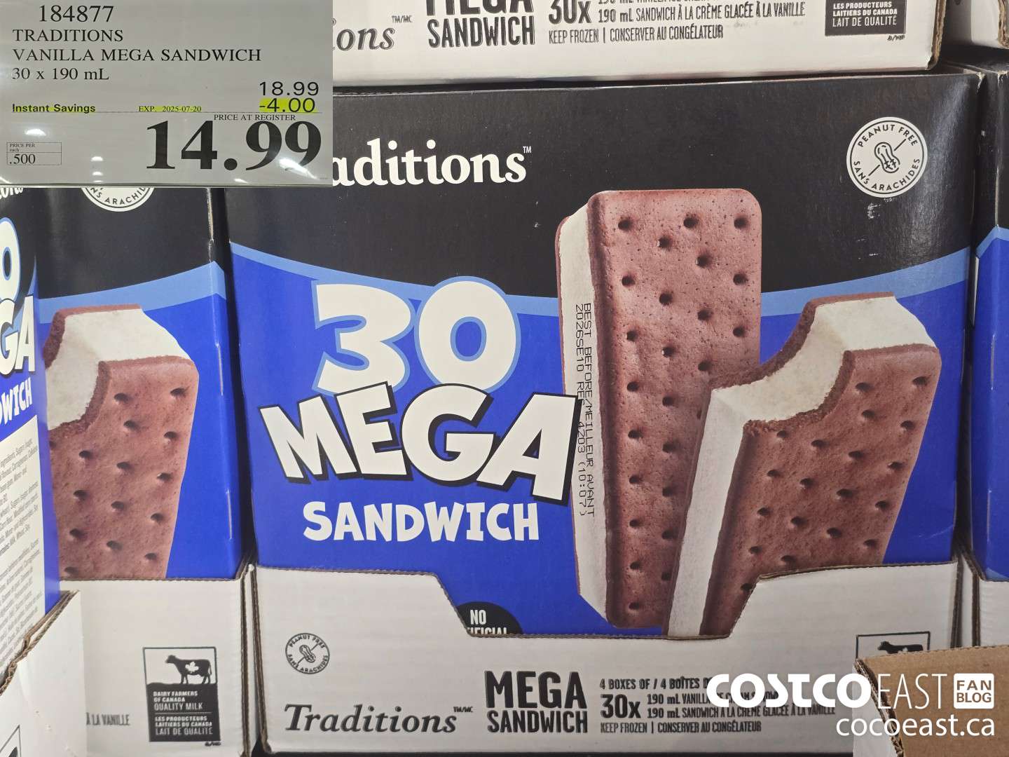 184877 TRADITIONS VANILLA MEGA SANDWICH 30 X 190 ML ($4.00 INSTANT SAVINGS EXPIRES ON 2025-07-20) $14.99