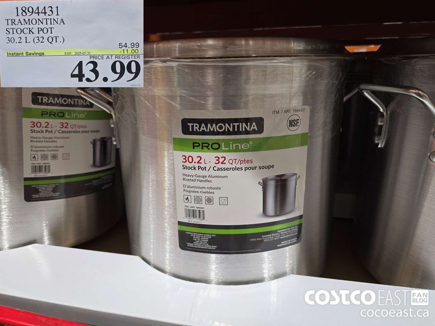 1894431 TRAMONTINA STOCK POT 30.2 L G2 QT.) ($11.00 INSTANT SAVINGS EXPIRES ON 2025-07-31) $43.99
