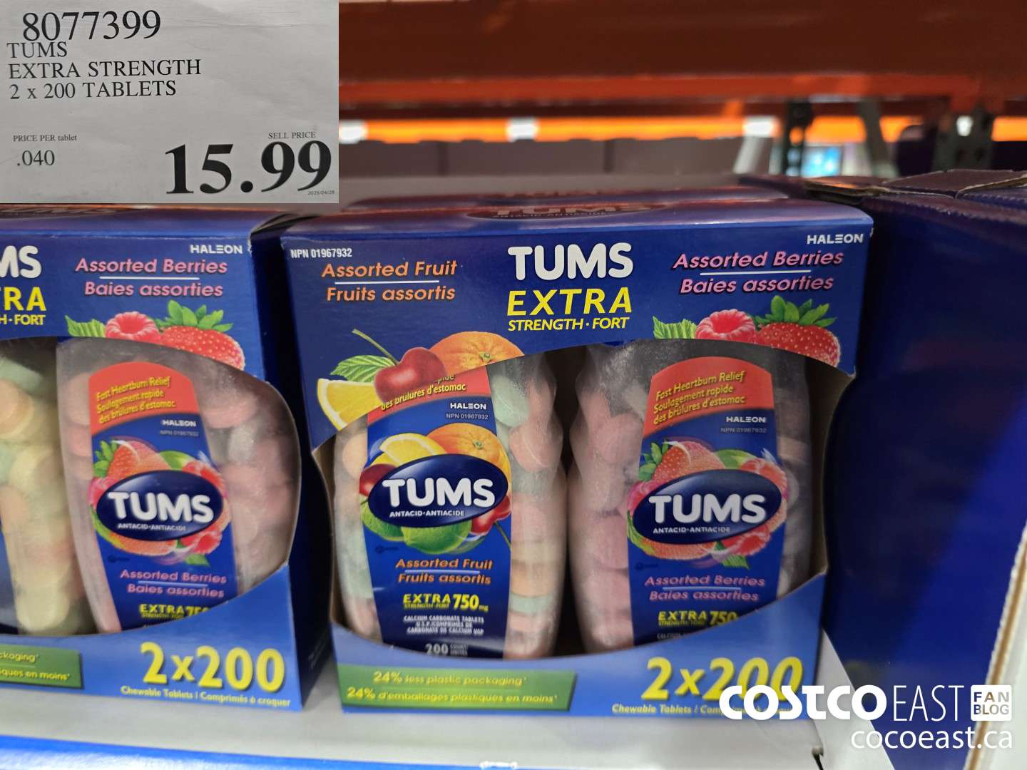 8077399 TUMS EXTRA STRENGTH 2x 200 TABLETS $15.99