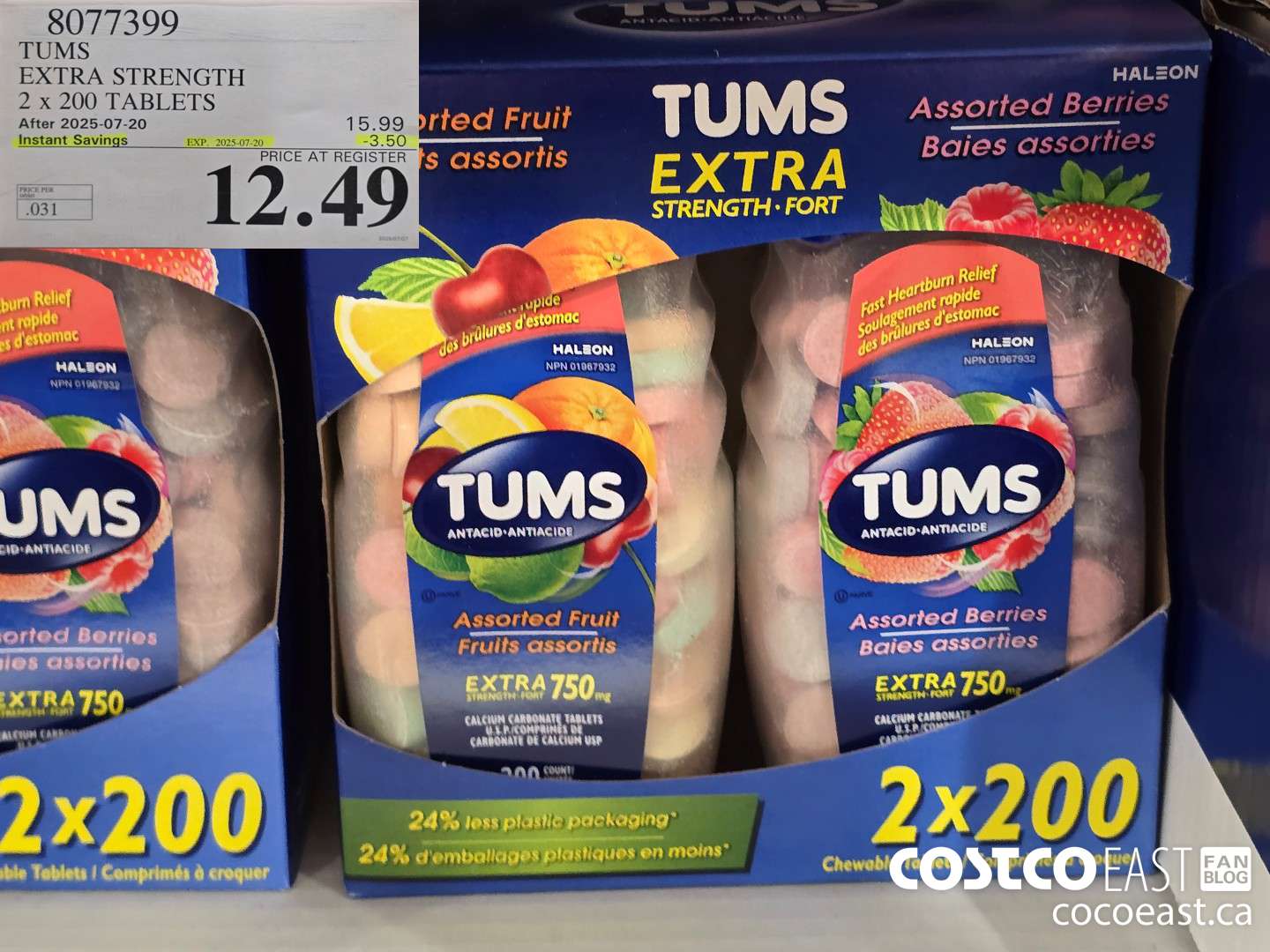 8077399 TUMS EXTRA STRENGTH 2x 200 TABLETS ($3.50 INSTANT SAVINGS EXPIRES ON 2025-07-20) $12.49